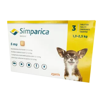 Симпарика таблетки для пер. пр. для собак 5мг 1,3-2,5кг ГЕРМАНИЯ! N3
